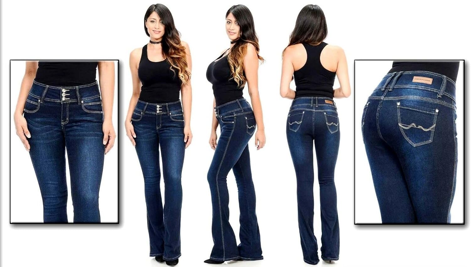 Jack David Womens Junior 70s Trendy Slim Fit Flared Bell Bottom Denim Jeans Pants (15, Jack David Hi Waist Dark Blue Flb925.) - Image 7