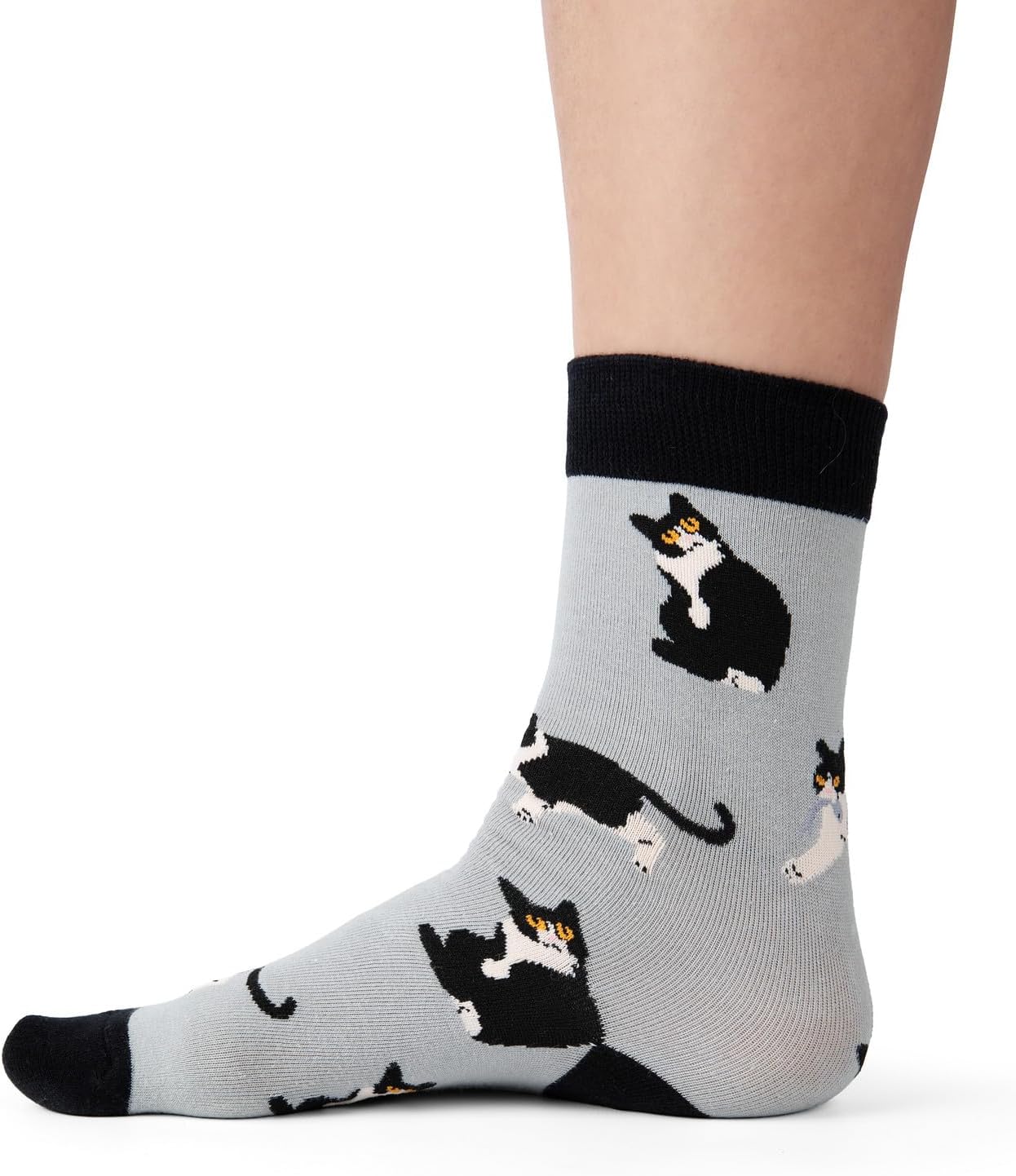 VNG Women's Cat Pattern Crew Socks, 5 Pairs in Assorted Colors - Image 4
