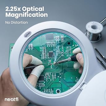 Neatfi Elite XL HD Super LED Magnifying Lamp 7 Glass Lens, 5-Diopter, 6500K Daylight | Glare-Free, Adjustable Arm | Reading, Sewing & Crafting (White-3, 7-inch Lens, Non-CCT with Clamp)