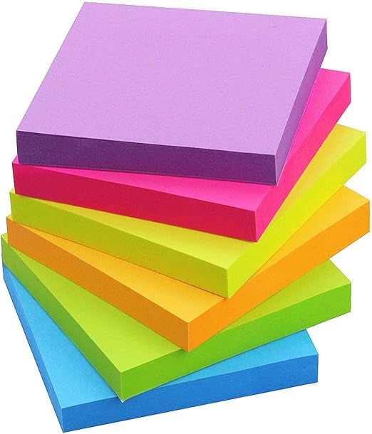 Sticky Notes 3x3, 6 Color Bright Colorful Sticky Pad, 6 Pads/Pack, 100