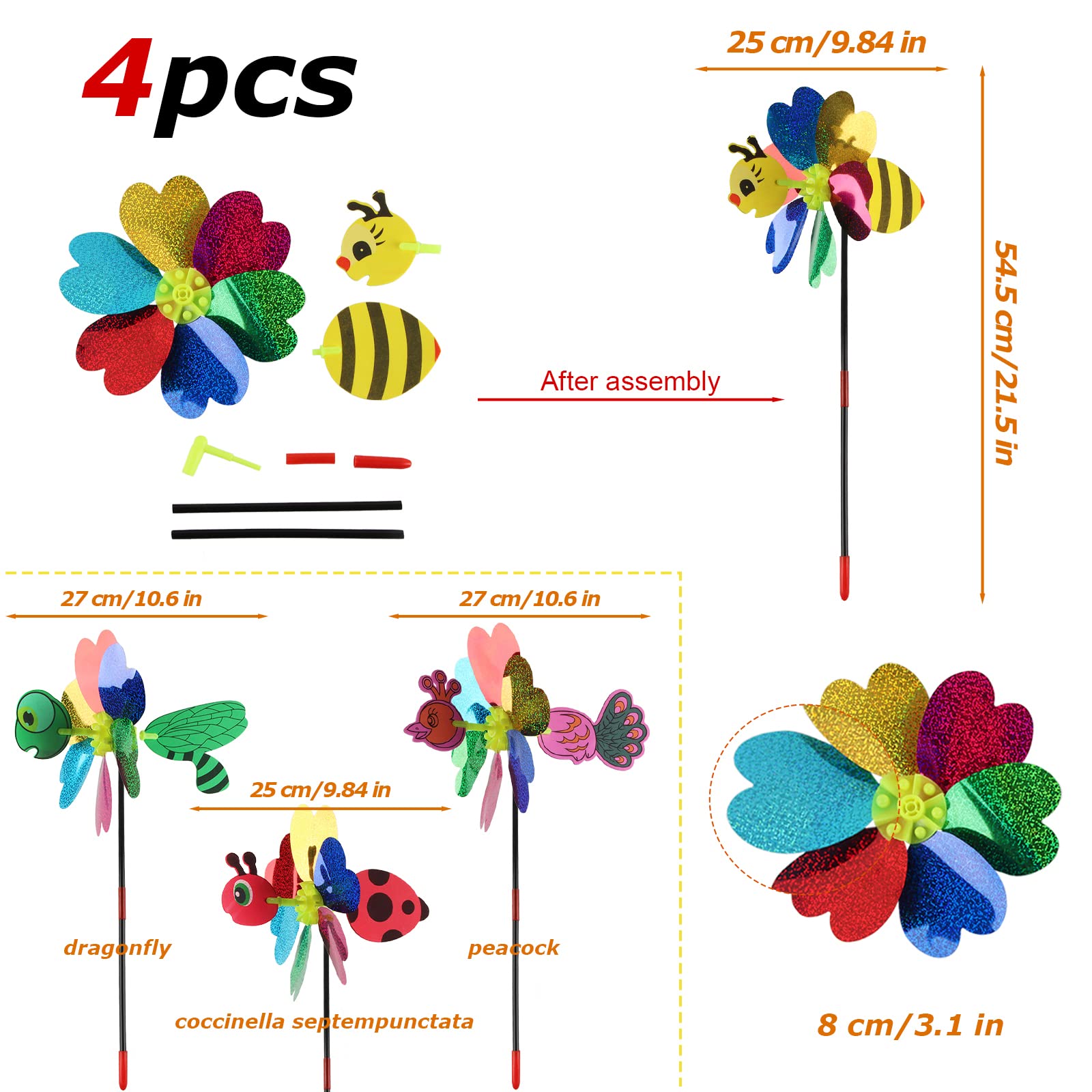 Girandola a Vento ACTOYS 4 Pcs Girandole Bambini Animali, Mulino a Vento da Giardino, Girandole Colorate, Mulini a Vento Bambini, Girandola a Vento 3d per Balconi, Terrazzi e Giardini (Paillettes)