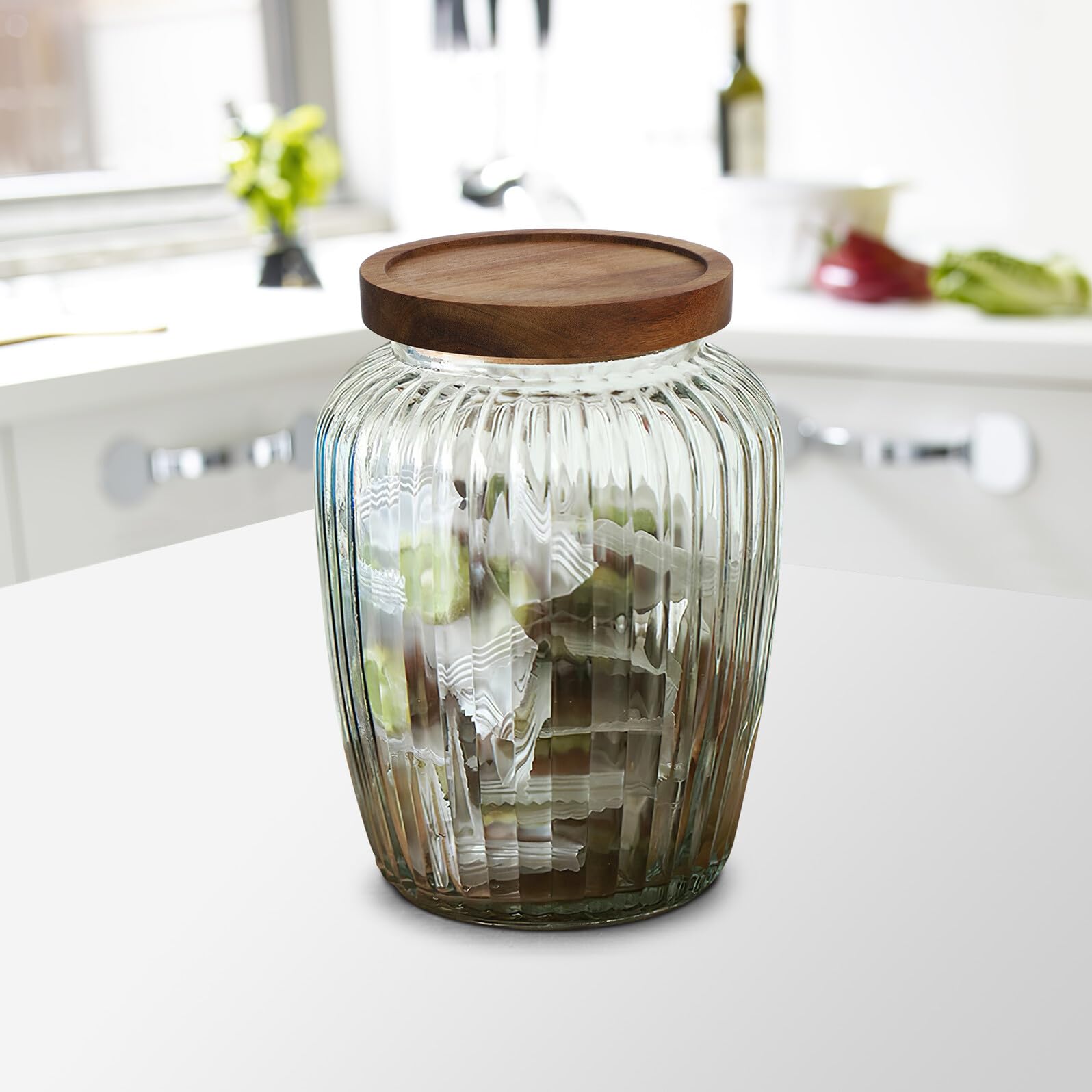 CALLARON Tarro para Almacenar Alimentos Hermético de 2200ml con Tapa de Madera y Conservar Frescura Sellada Adecuado para Organizar la Cocina