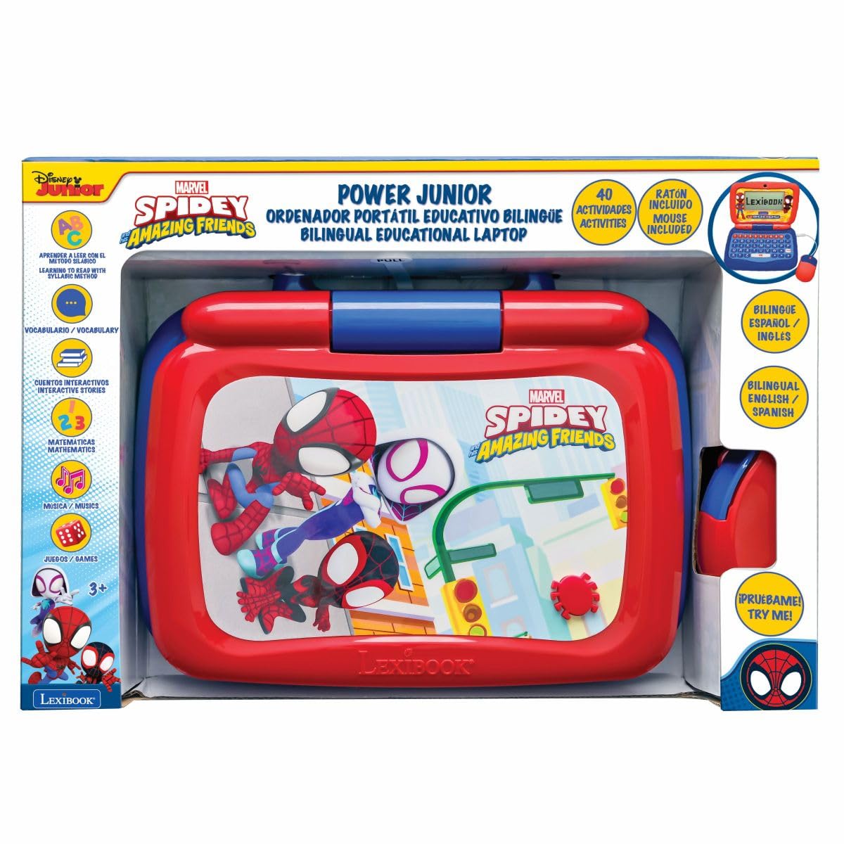 Lexibook, Laptop Educativo Bilingue Speaker Spidey, 40 Attività, Inglese e Spagnolo, 6 Categorie di Apprendimento, Racconti Animati, Metodo di Lettura, Blu/Rosso, JC398SPi2LXB