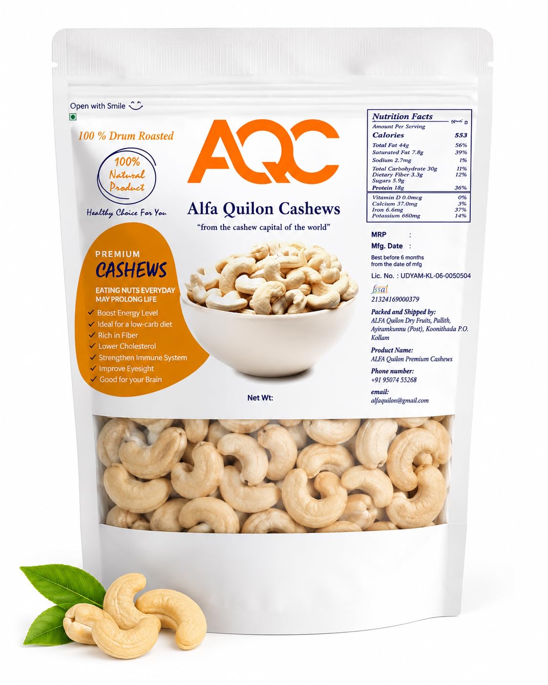 AQC Alfa Quilon Drum Roasted Cashew Nuts 500 g | Whole Crunchy Kaju | Natural Dry Fruits for Snacking, Cooking & Baking | Rich in Protein, Fiber & Healthy Fats | Resealable Pack for Freshness-image-42