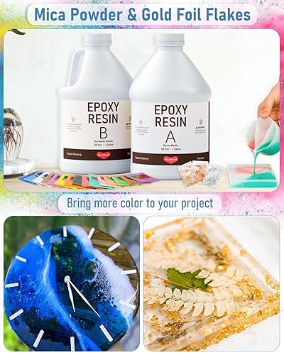 Miniatura 4 de Kit de resina epoxi de 2 galones con 36 colores de polvo de mica, lámina de oro, tazas y palo, resina transparente para principiantes, suministros