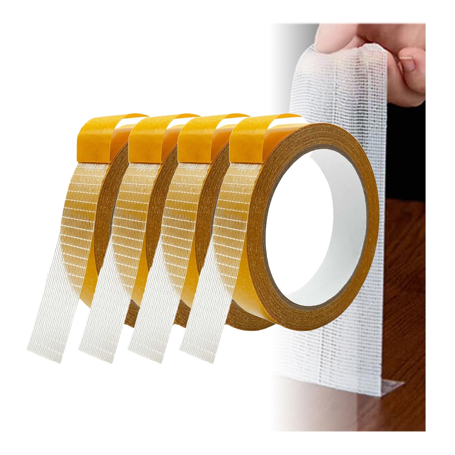 WZERHO 4 Rolls Heavy Duty Double Sided Fabric Tape, Multipurpose Curtain Hemming Tape for Curtains, Carpet, Clothes, Wall, Mat, Craft, Home DIY Repairs, Easy to Use, No Heat(8mm×10m)