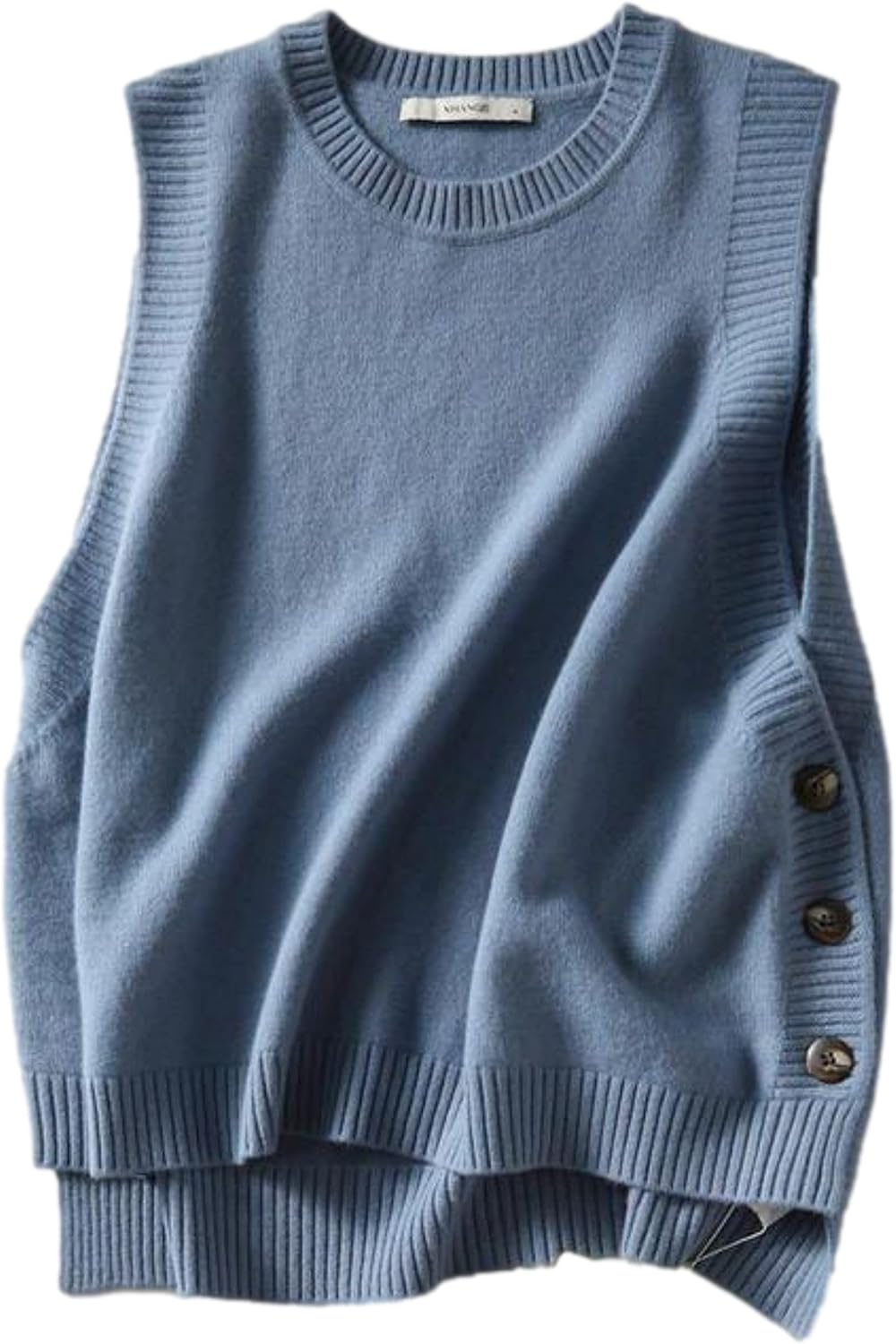 Mingzhu Womens Sleeveless Round Neck Pullover High Low Ribbed Knit Sweater Vest