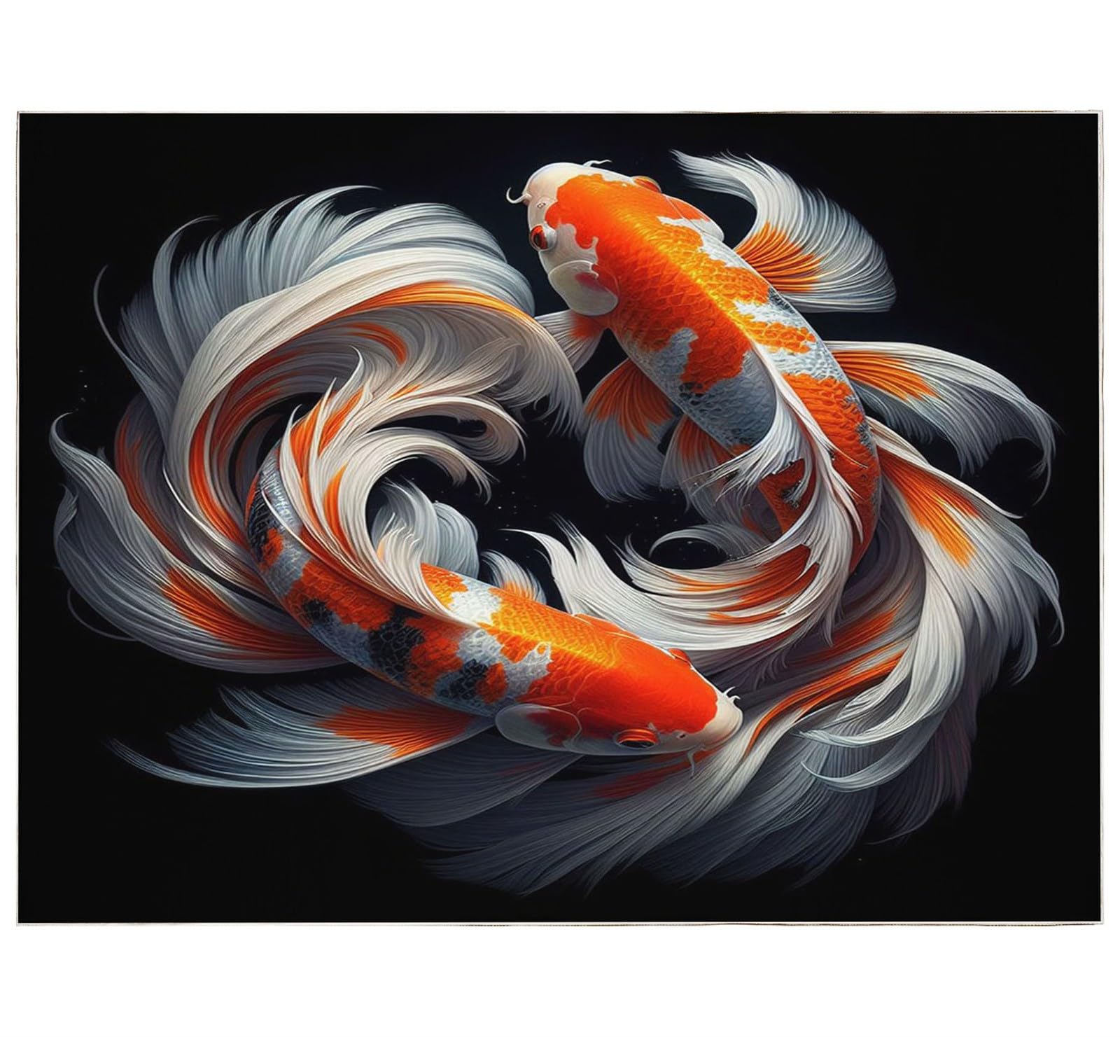 Tapis Salon ModèLe de Poisson Koi de Style Japonais Tapis Poils Courts Flanelle Moelleux à Doux, 80 x 150 cm Moquette antidérapant Lavable pour Chambre Decoration - Entretien Facile, Noir