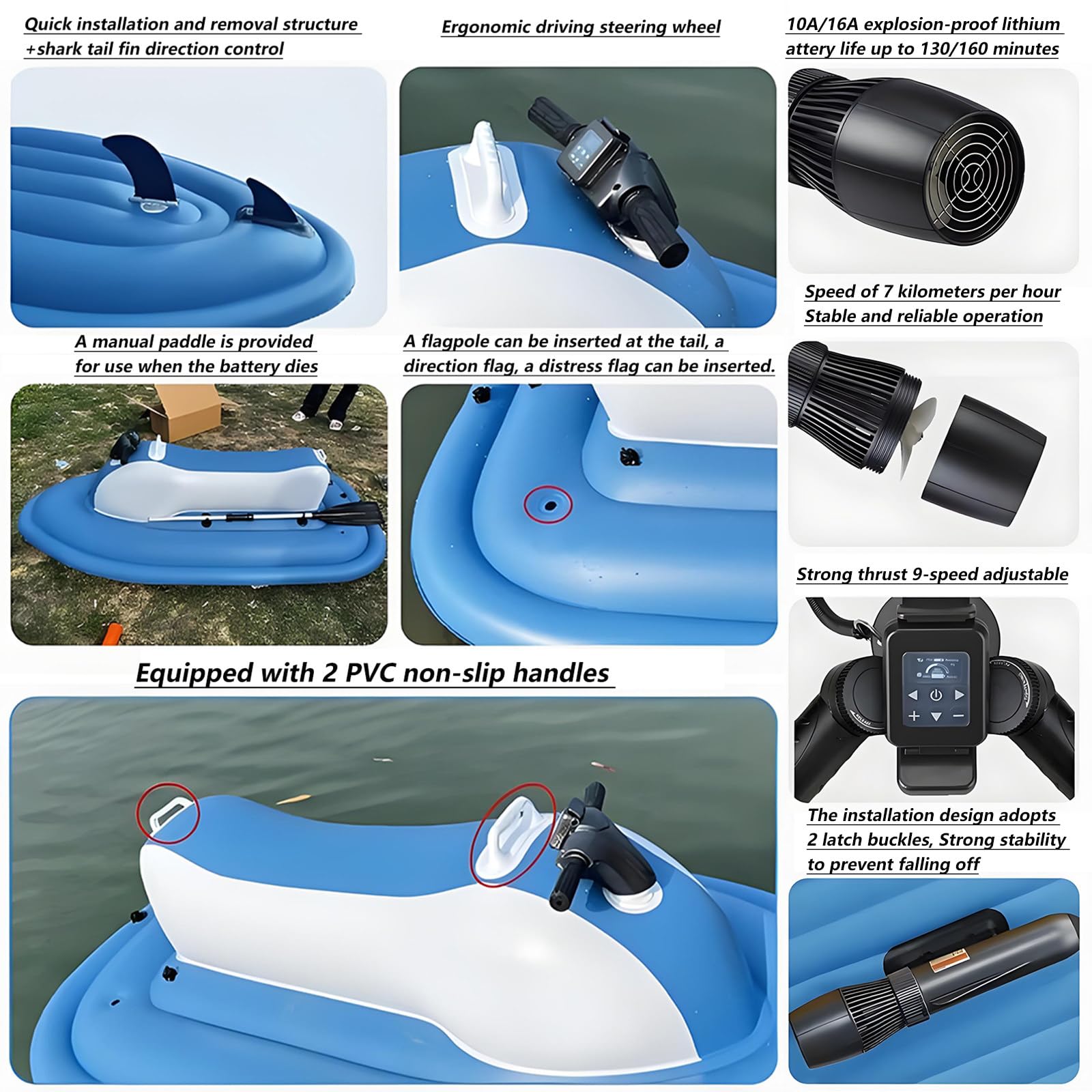 Moto d acqua gonfiabile elettrica, Barca a motore elettrico estiva da 500 W/700 W per 2 adulti, utilizzabile per 130/160 minuti, giocattolo per feste in piscina e sport acquatici 700WPRO16A