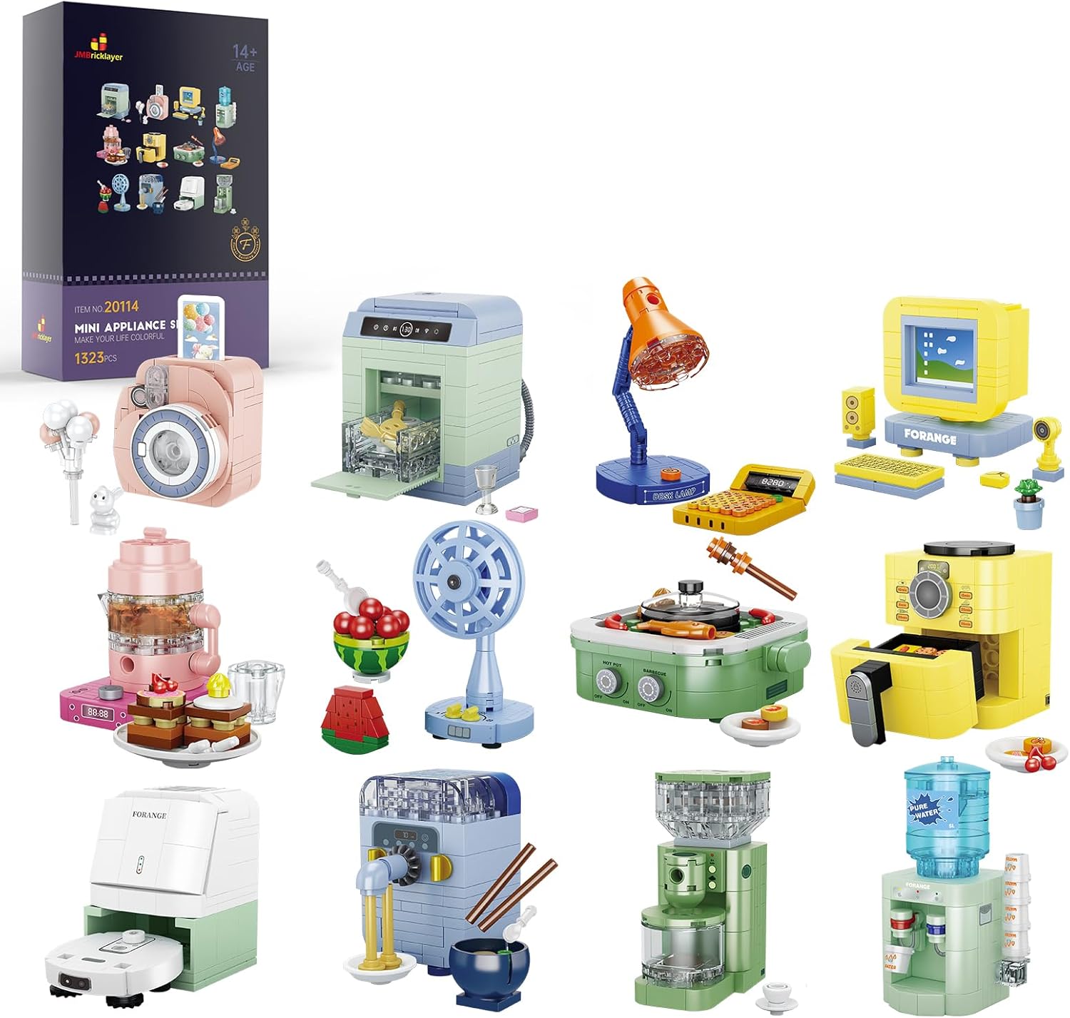 JMBricklayer Furniture Building Sets, Includes 12 Mini Home Appliances Such as Camera, Computer, Electric Fan, Party Favors Building Kits, It Serves as Furniture for Decorating City Mansion Houses