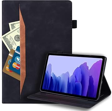 Case for Samsung Galaxy Tab A 10.1 inch 2016 SM-T580/T585 NO S Pen Version Folio Stand Cover PU Leather Vintage Wallet Proective Case with Card Holder Multiple Viewing Angles, Black