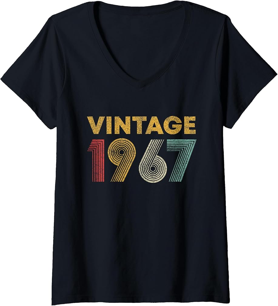 Womens Vintage 1967 58th Birthday Gift Men Women 58 Years Old V-Neck T-Shirt