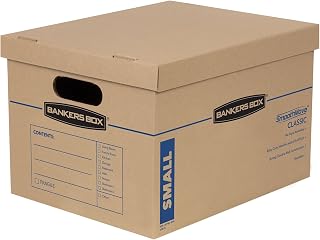 10 BANKERS BOX Strong Moving Boxes, SmoothMove Classic 32 Litre Cardboard Storage Boxes for Moving, Packing Boxes, Tape-Free Assembly, Easy Carry Handles, 38cm x 33cm x 26cm, Brown