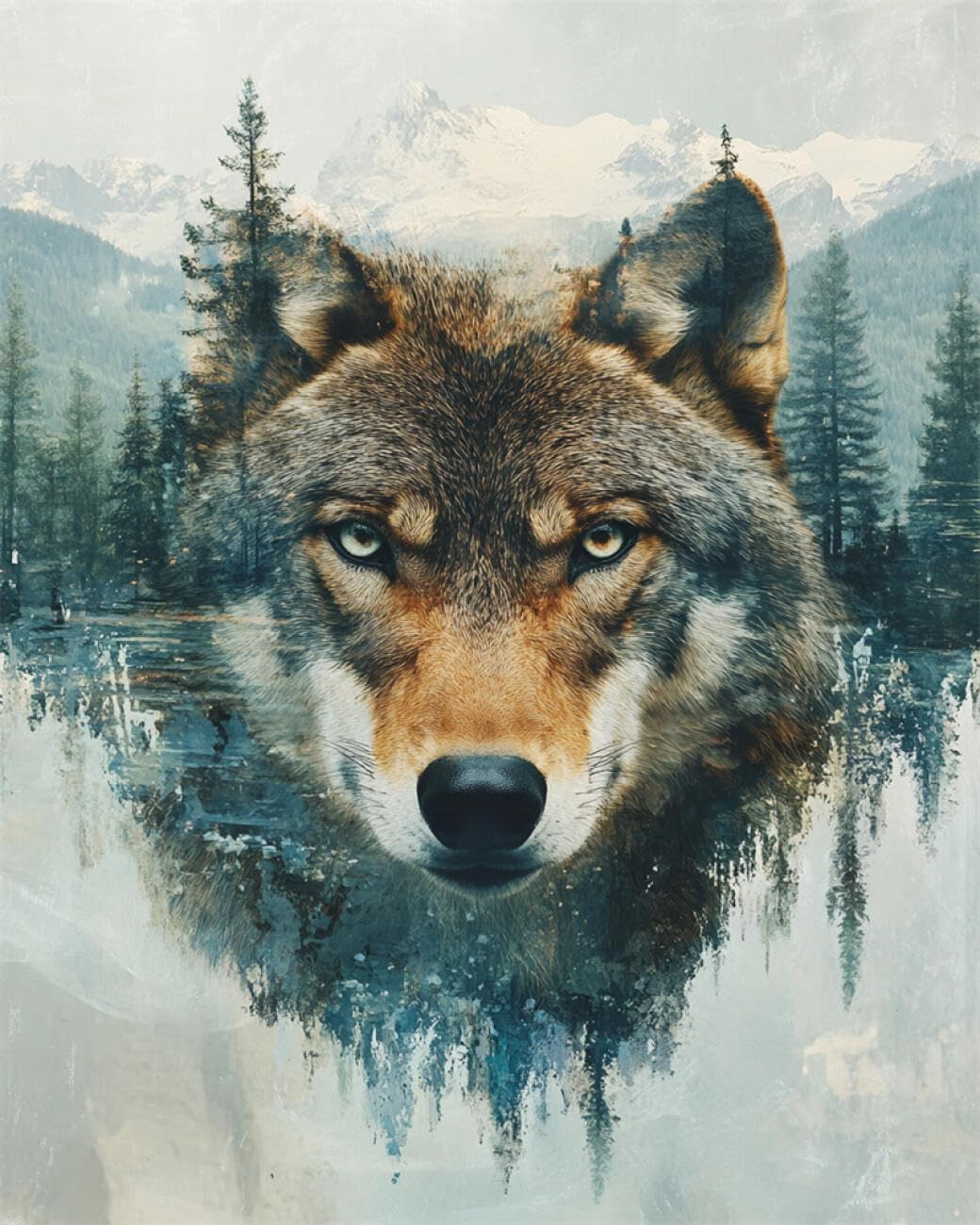 RKFLGEW DIY Embroidery Beads Set Watercolor Wolf 30x40cm