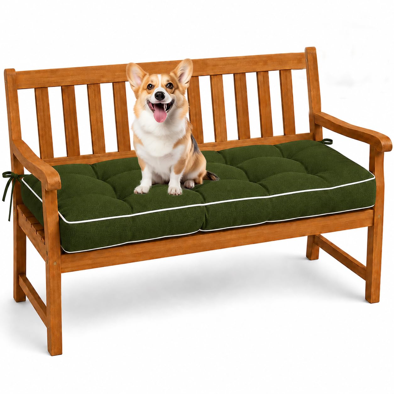 AZMAHT Garden Cushions: A1500 Water Resistant Garden Furniture Cushions, Thick Outdoor Bench Cushion for 2 3 Seater Metal Wooden Bench, Replacement Outdoor Sofa Cushions,Army Green,130x38x8cm