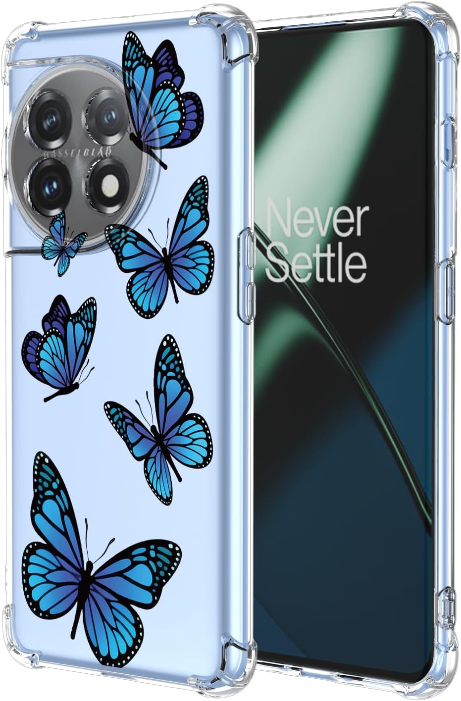 Floral Case for OnePlus 11R Case, OnePlus Ace 2 PHK110 Case Clear TPU Animal Blue Butterfly Slim Cute Cover Transparent Soft Bumper Protective Case for OnePlus 11R Butterfly