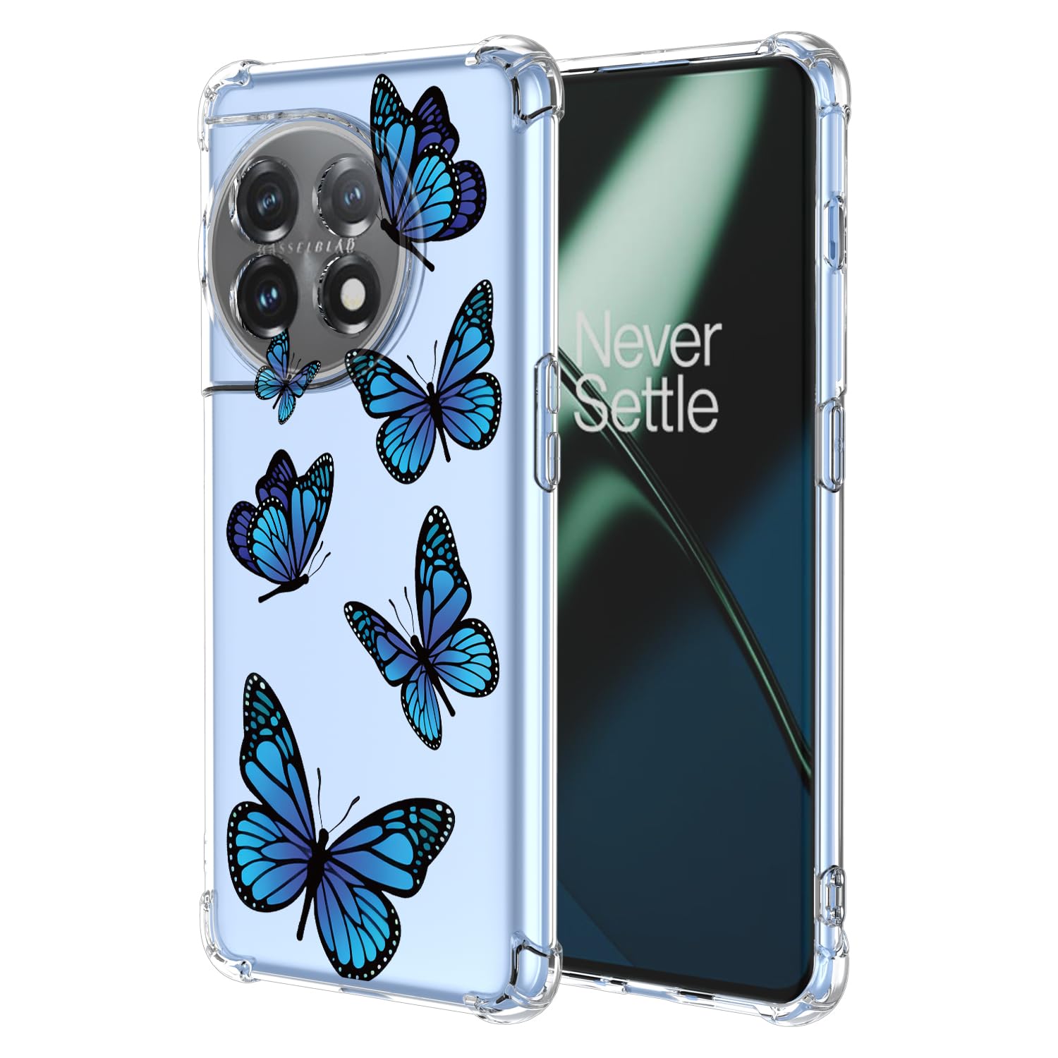 Floral Case for OnePlus 11R Case, OnePlus Ace 2 PHK110 Case Clear TPU Animal Blue Butterfly Slim Cute Cover Transparent Soft Bumper Protective Case for OnePlus 11R Butterfly