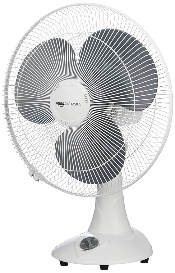 amazon basics 16-Inch Table Fan | Tilting Head | 1400 RPM | Silent Operation | 400mm Sweep Length (Grey)
