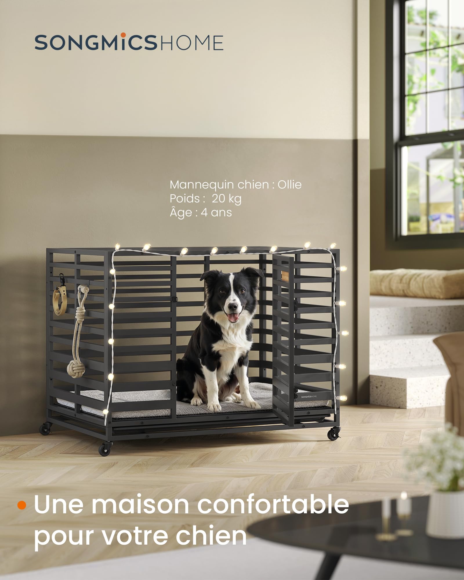 SONGMICS HOME Cage pour Chien Robuste Taille XL 107 x 70 x 82,5 cm Noir d’Encre