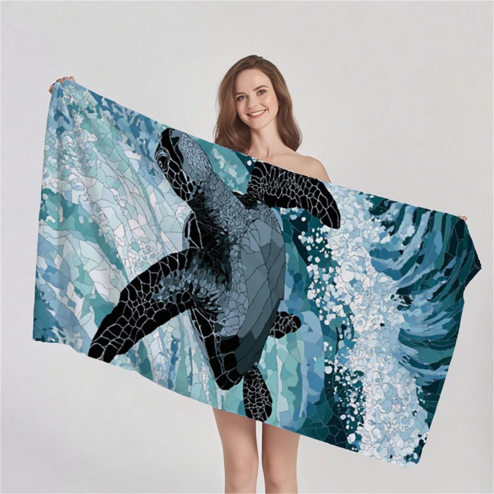 Ręcznik plażowy XXL 90 x 180 cm, ręcznik z mikrofibry Ręczniki kąpielowe odporne na piasek Lekki i szybkoschnący chłonny miękki dywanik plażowy, z torbą do uprawiania sportu, podróży, (geometryczny