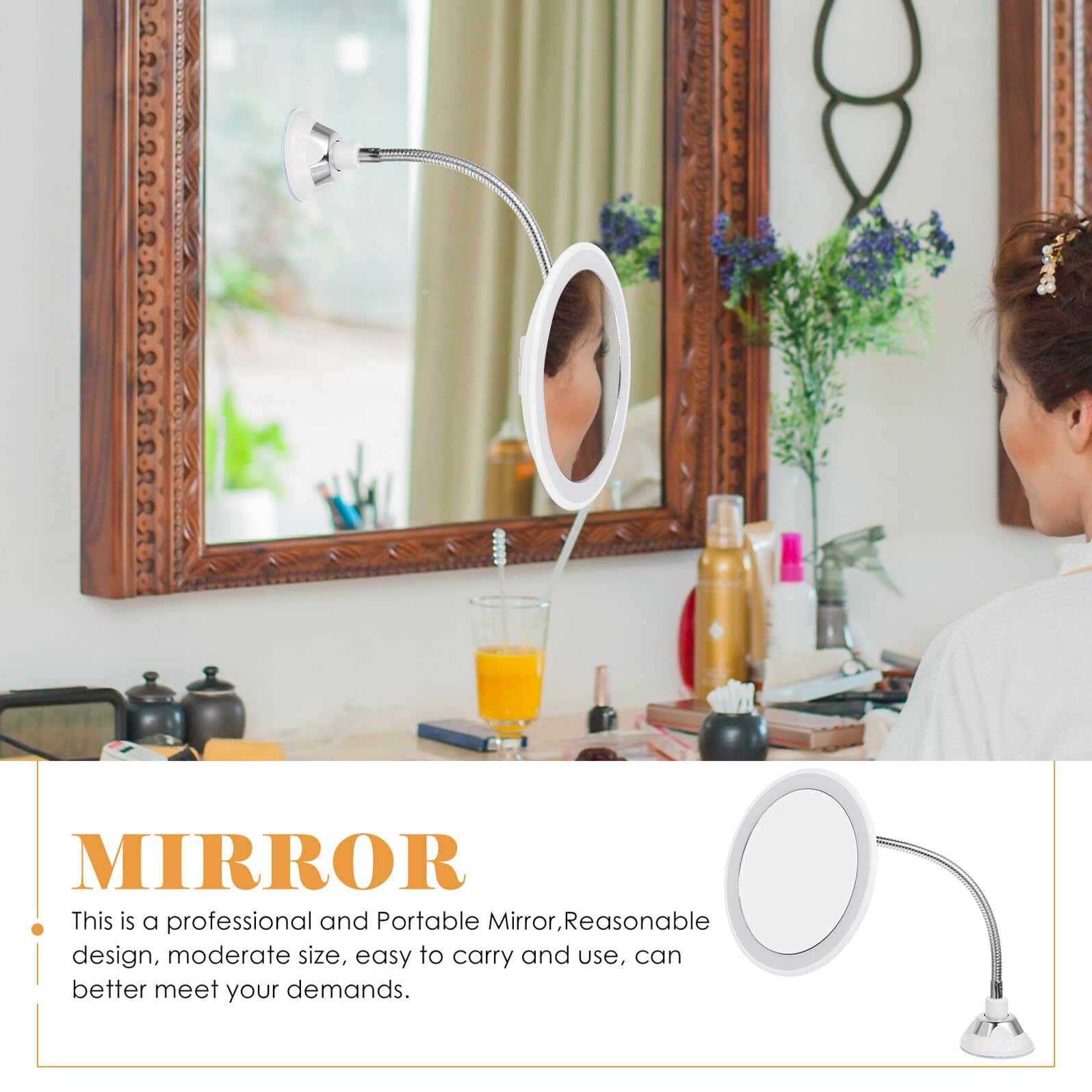 ULTECHNOVO Espejo de Maquillaje Ventosa 10X Aumento Redondo Luz LED Integrada Rotación 360 Grados Compacto y Portátil para Uso Baño y Viajes Color