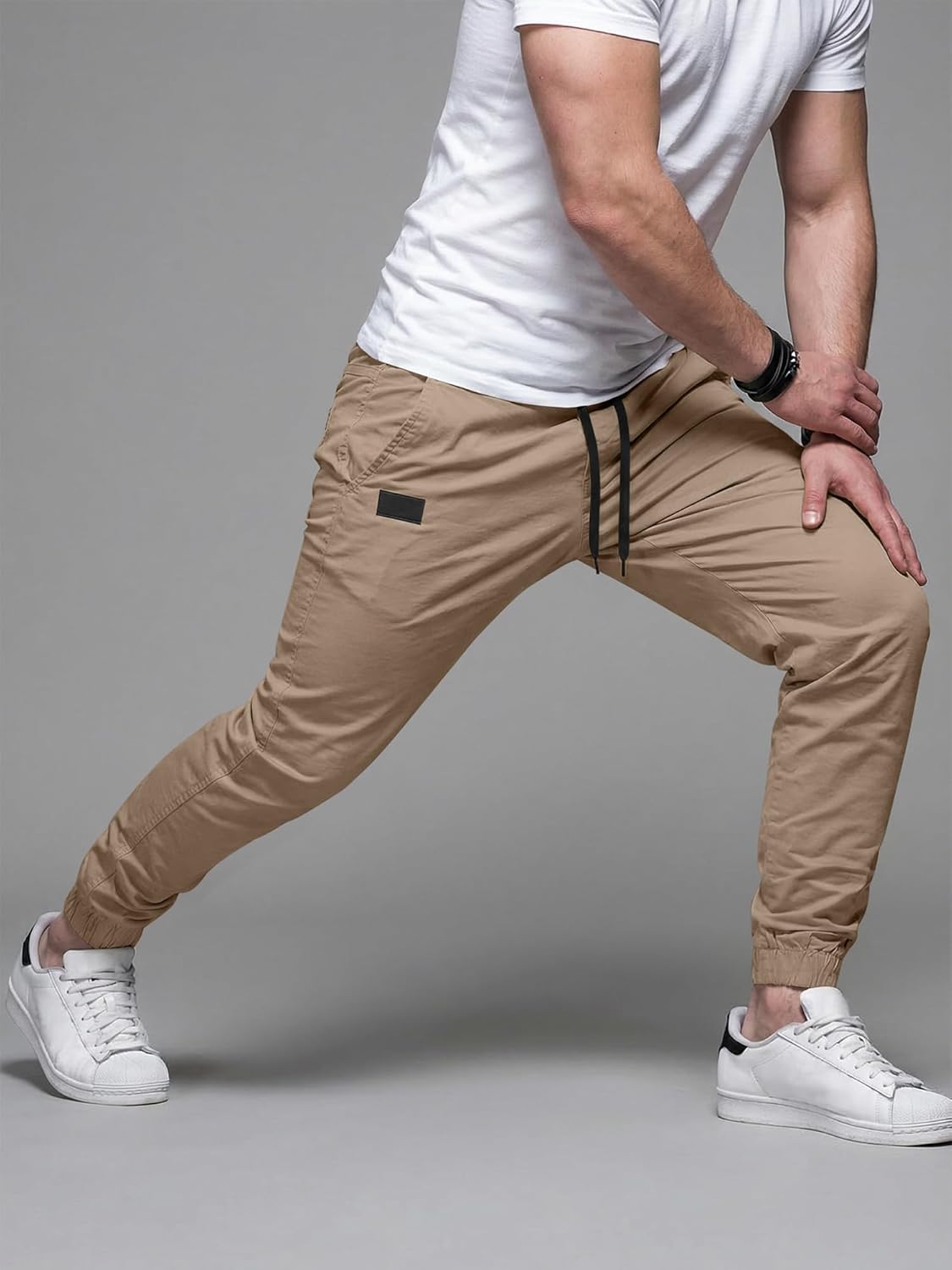 JMIERR Mens Casual Joggers Pants - Cotton Drawstring Chino Cargo Pants Hiking Outdoor Twill Track Jogging Sweatpants Pants