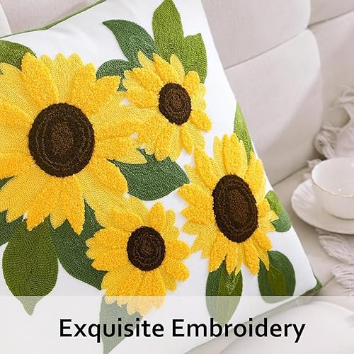 Miniatura 3 de Tosleo Fundas de almohada bordadas de 18 x 18 pulgadas, paquete de 2 fundas de almohada decorativas de primavera con girasol, fundas de almohada de