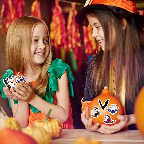 Miniatura 6 de 100 calcomanías de Halloween para niños, calcomanías de calabaza impermeables para botellas de agua y tarjetas de regalo, calcomanías de Halloween