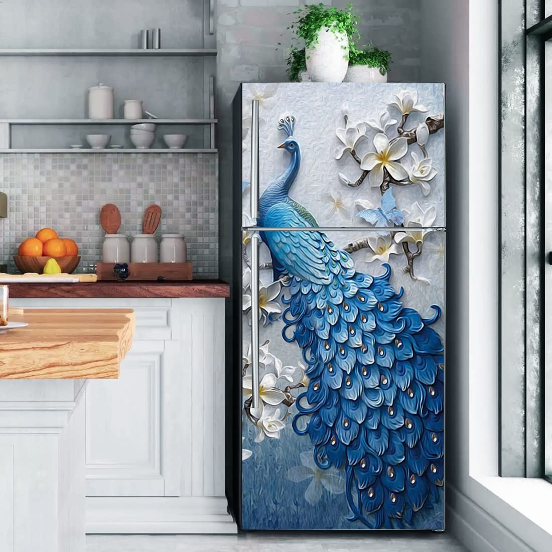 Guru1ders Fridge Sticker for Home Decoration 3D Fridge Stickers Double Door Full & Single Door Size (60x160) Cm Self Adhesive Refrigerator Stickers | Wallpaper for Fridge Doors (3DPeacock) (B0D9K7QGXL) Amazon Price History, Amazon Price Tracker