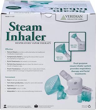 Veridian Healthcare Steam Inhaler Respiratory Vapor Therapy, Green, 1 Count (Pack of 1)