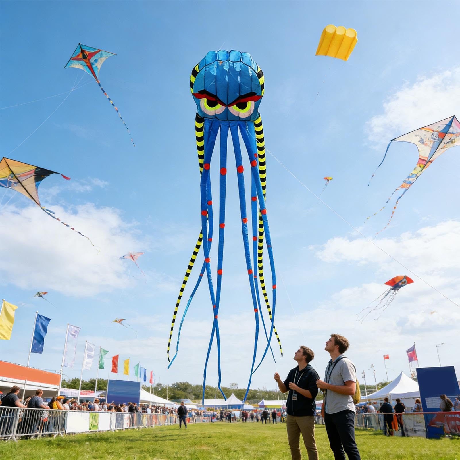 Cometa de pulpo, diseño de parafoil gigante, 26 pies, cometas de acrobacias grandes, equipo deportivo volador, tela de fácil lanzamiento, para niños, familia, vacaciones de verano, fiesta de