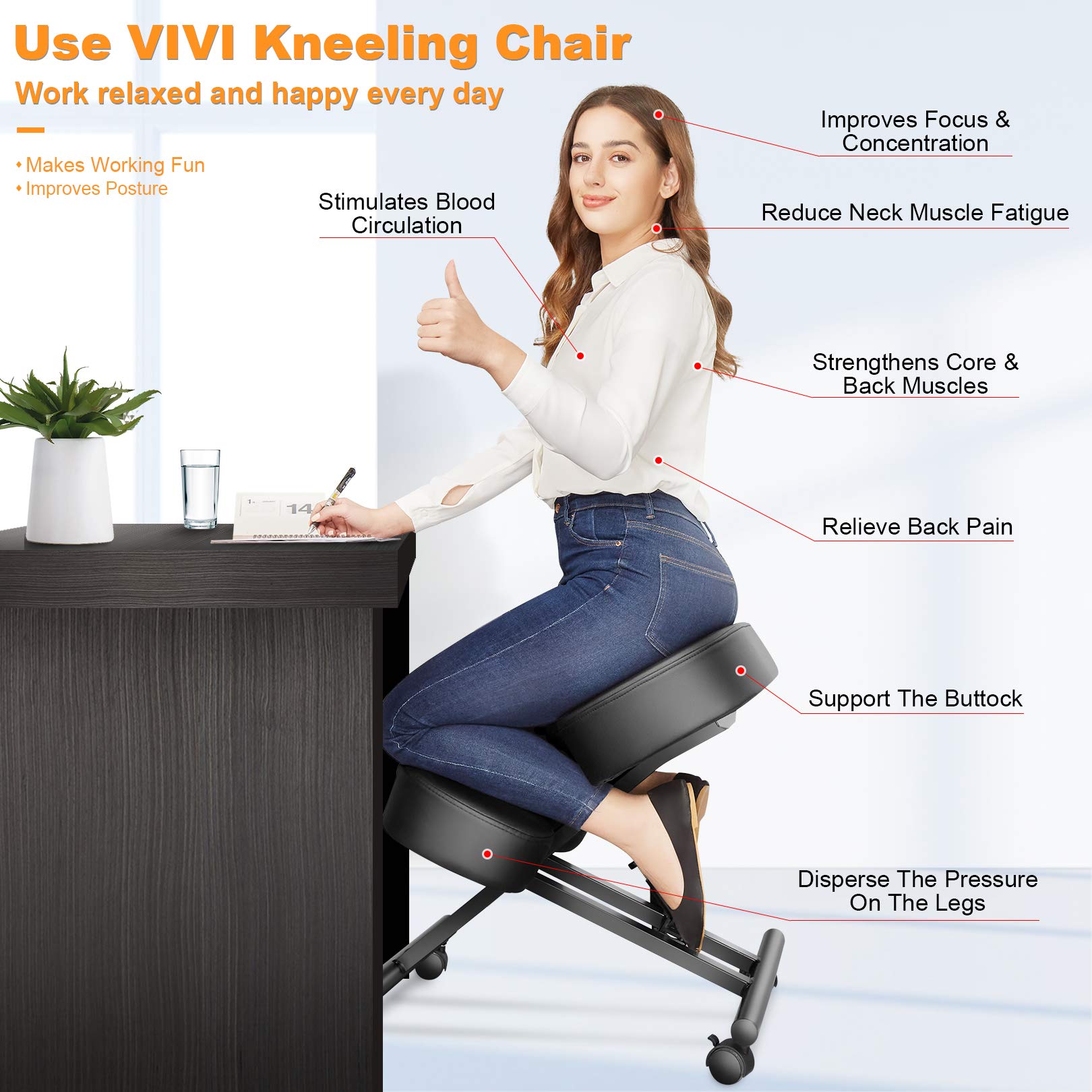 Ergonomic Kneeling Chair, Adjustable Stool for Home and Office