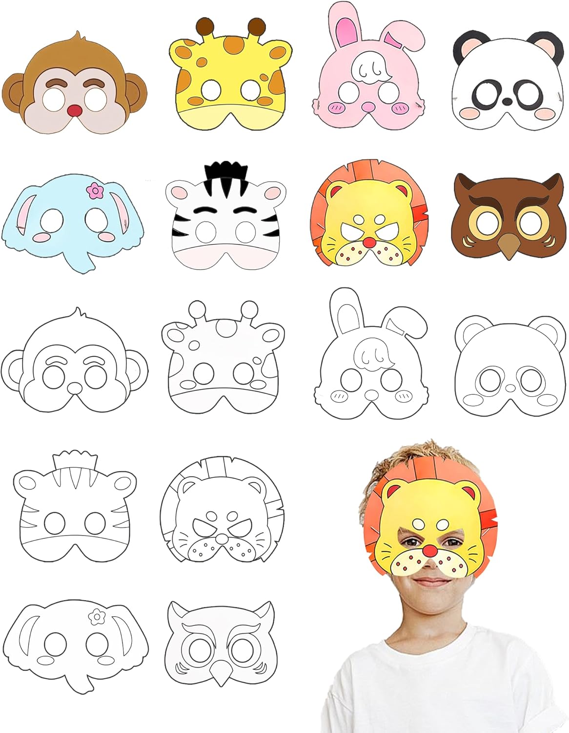 XIPEGPA Color Your Own Paper Animal Masks DIY Blank Masks Craft Art Kits for Cosplay Masquerade Birthday Party Supplies (Animals, 24)