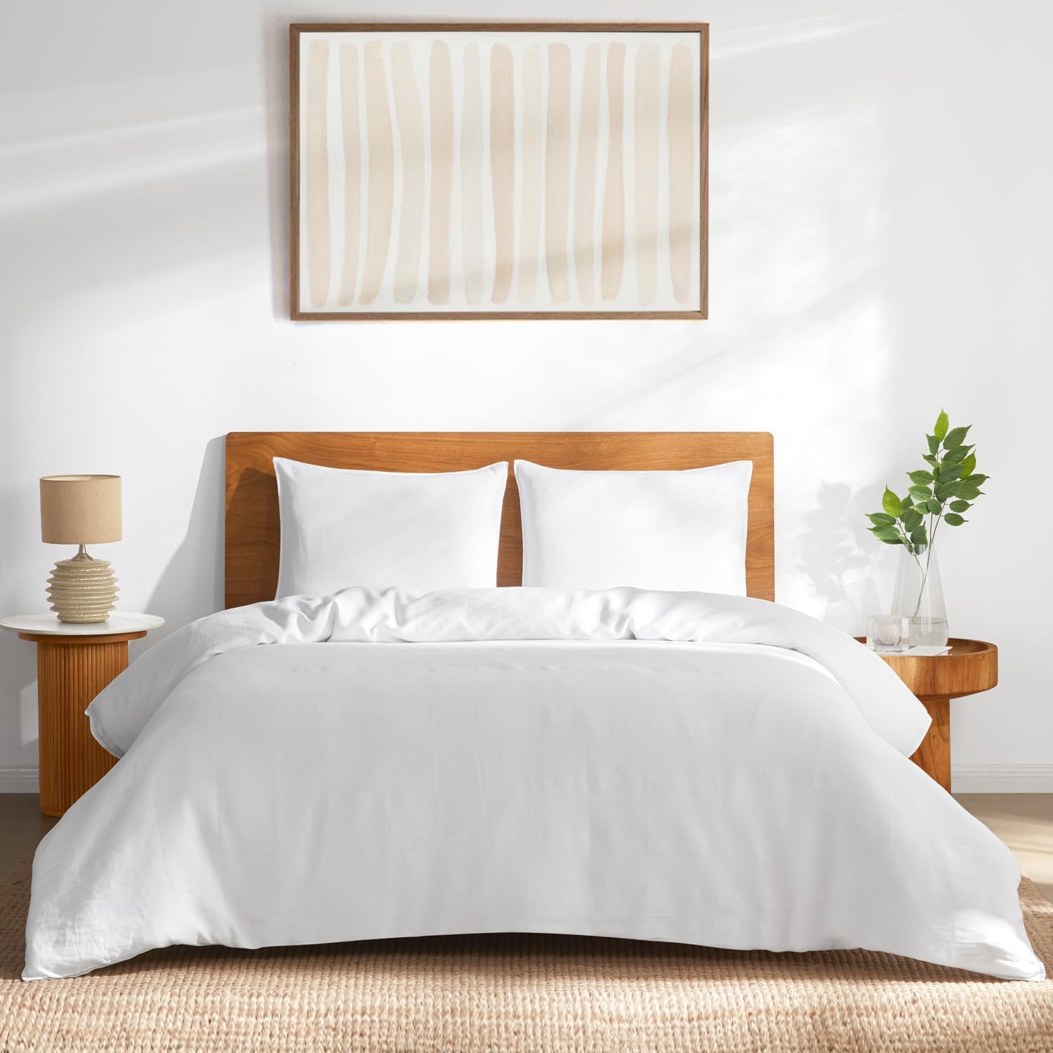 100% Linen Duvet Cover Set - Pure Natural French Flax Linen with Multiple Corner Ties and Zipper Closure Soft Breathable Durable for Hot Sleepers 1 Duvet Cover 2 Pillowcases (White, King)