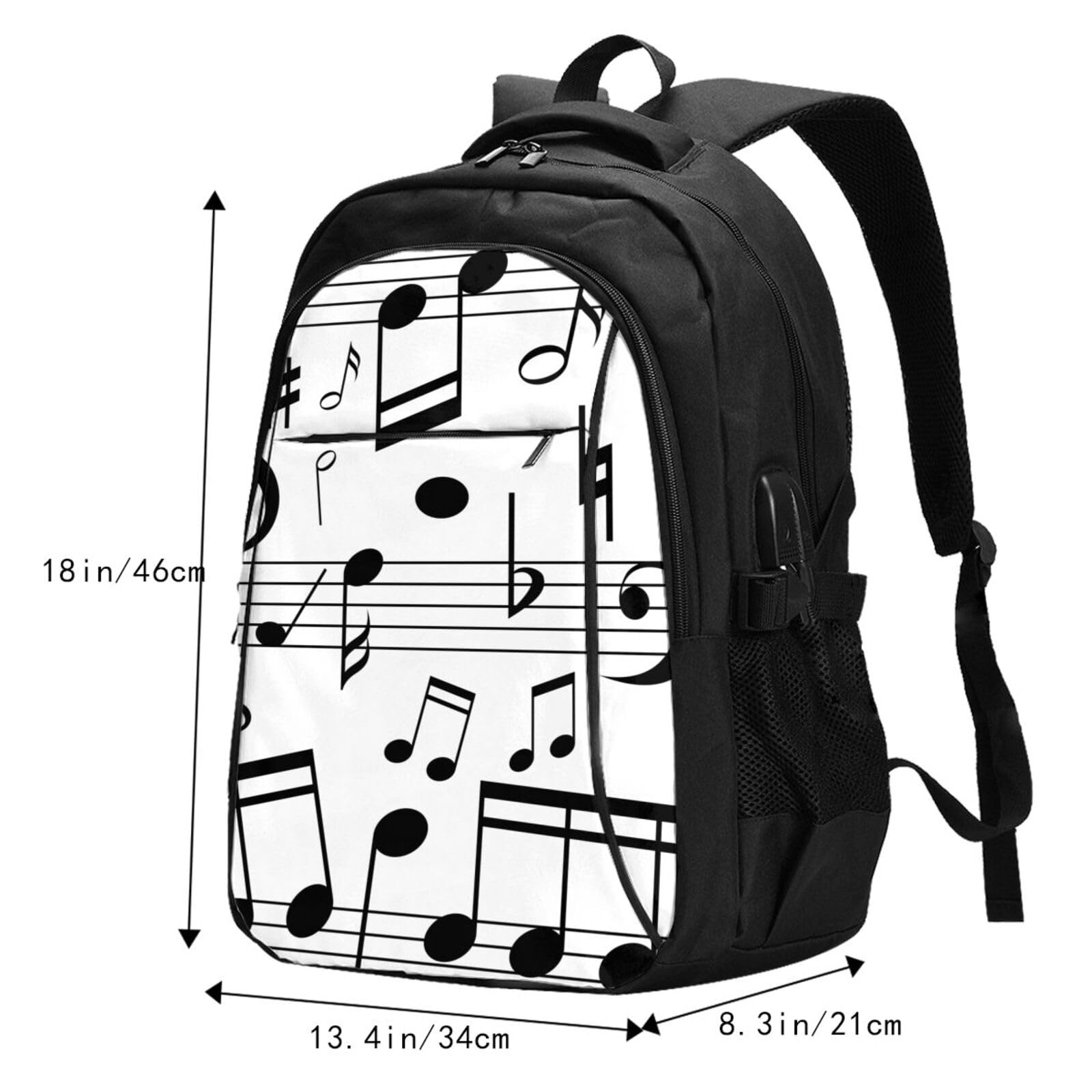 InOmak Schwarze Musik Noten Skalen, Reiserucksack, Freizeitrucksack, Schulrucksack, Laptop-Rucksack für Damen und Herren