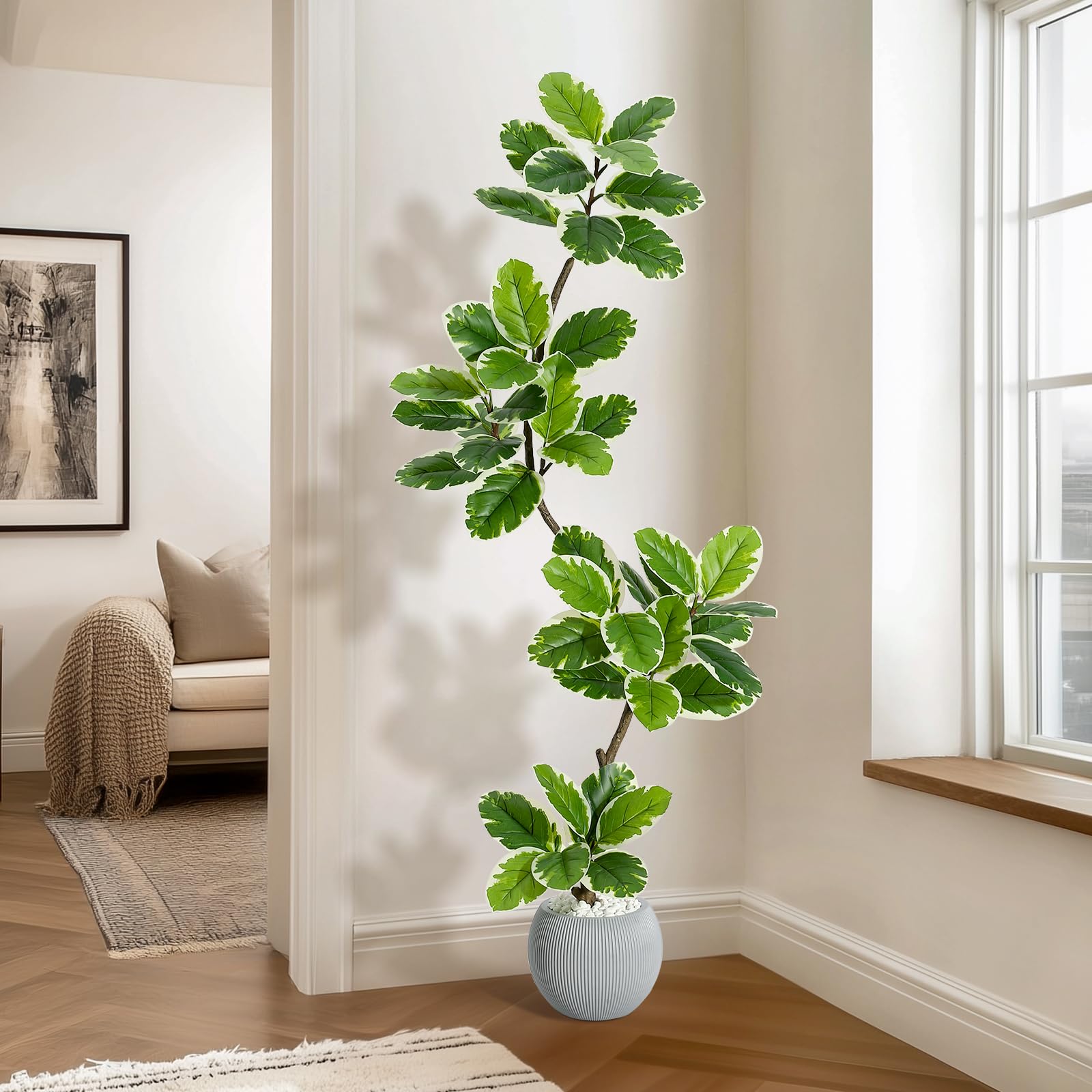 Garvee Plantas Artificiales de 150 cm, Plantas Falsas de higuera Artificial con Maceta Blanca, árbol Artificial, Plantas de plástico Grandes, Plantas Artificiales para Interior y Exterior, habitación