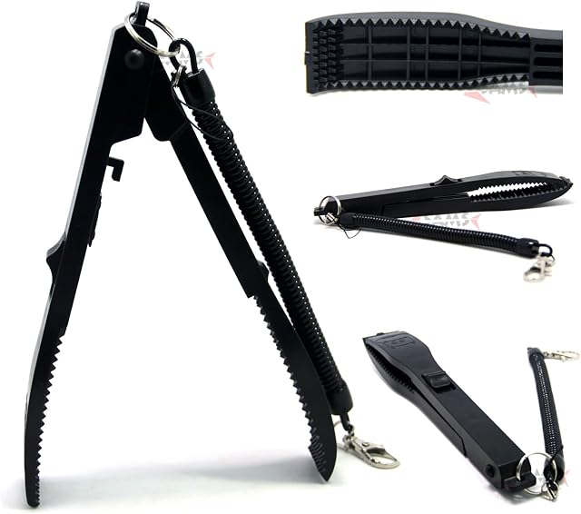 SAMSFX ABS Fishing Gripper with Lock Switch Fish Body Holder Clamp Controller Attached Fly Fishing Spring Lanyard