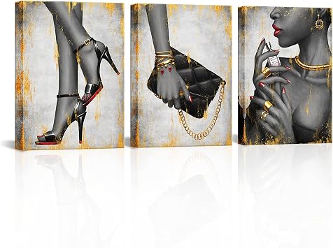Kalormore Black Gold Fashion Picture Glam Elegant African American Artwork
