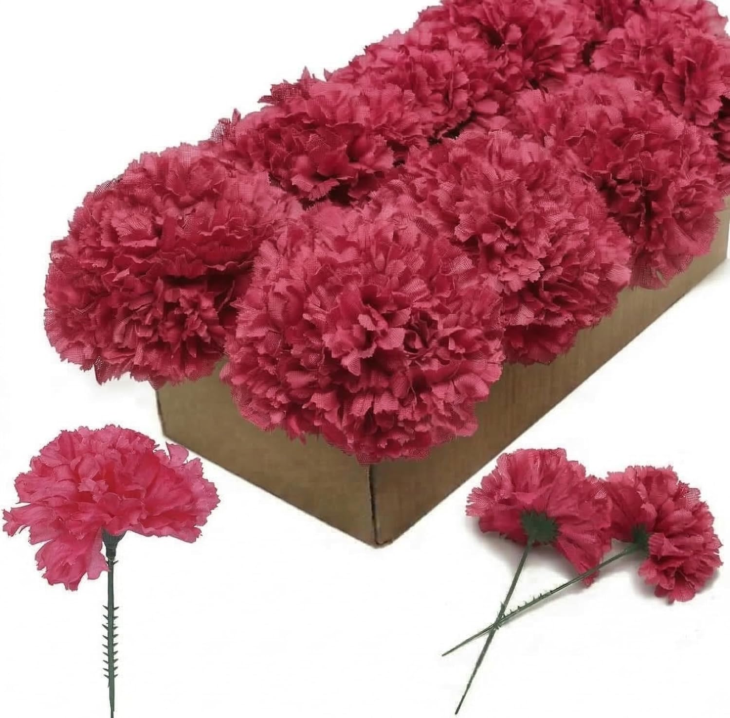 Larksilk Carnations Artificial Flowers - Fake Flowers for Easter Decorations, Spring Decor, Wedding Decor, Floral Backdrop - Fake Carnations, 5" Floral Stems, 3.5" Heads, Orange, 100 Pieces