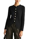 Women's Split Cardigan Gold Button Down Cable Knit Fall Winter Sweater Knitwear