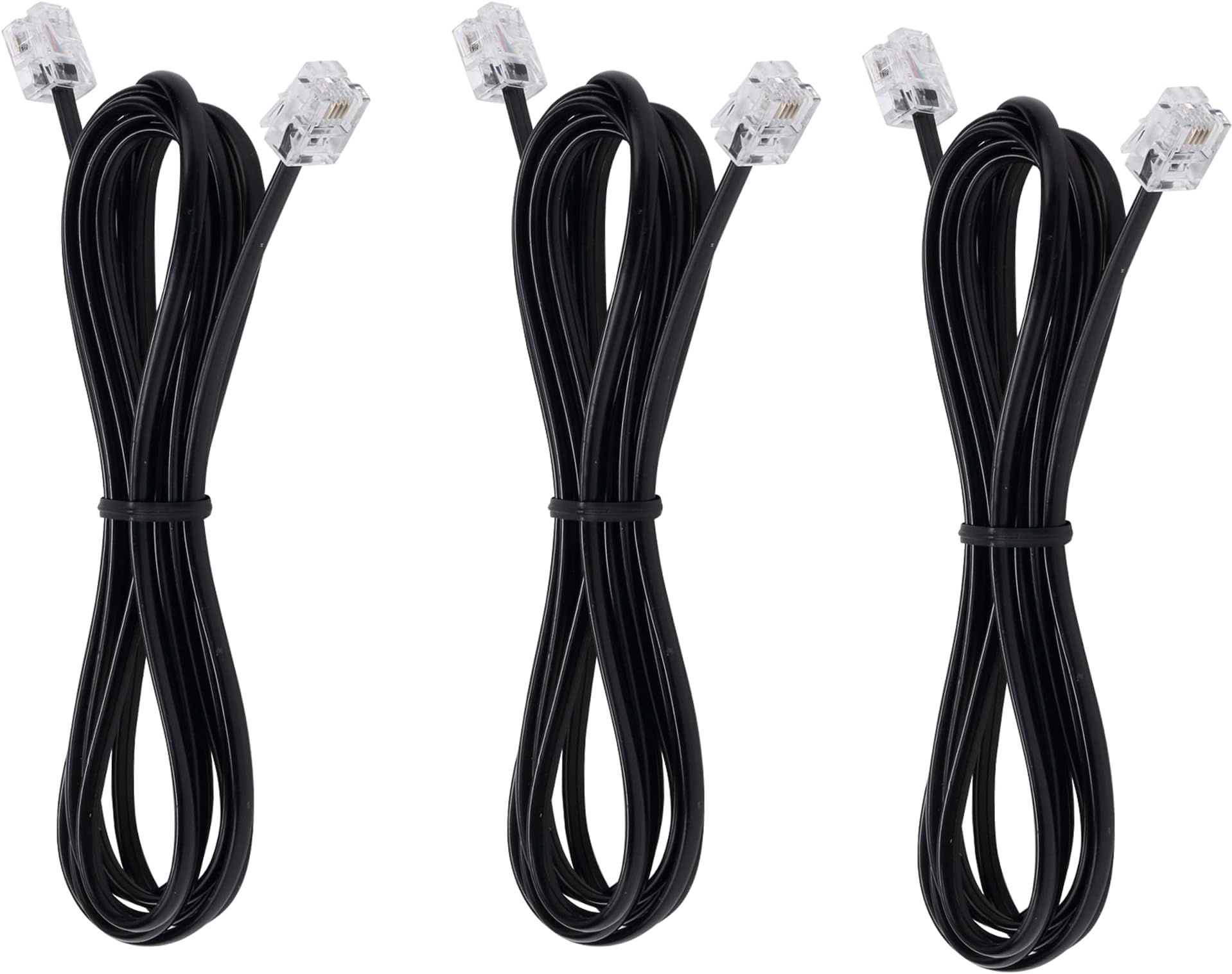 LanSenSu Telephone landline Extension Cord Cable Cord with Standard RJ-11 6P4C Plug (6Ft-3Pack-Black, Black)