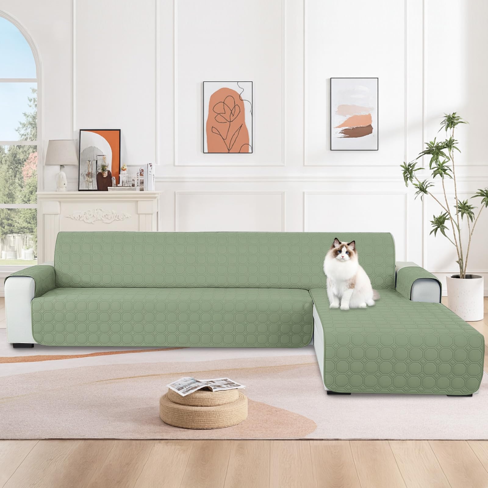 Ystyle Copridivano Impermeabile con Penisola 2 Posti (L 210 CM), Copridivano Angolare Destra/Sinistra Universale Reversibile, Copridivano Chaise longue Antigraffio Antimacchia, Verde Menta