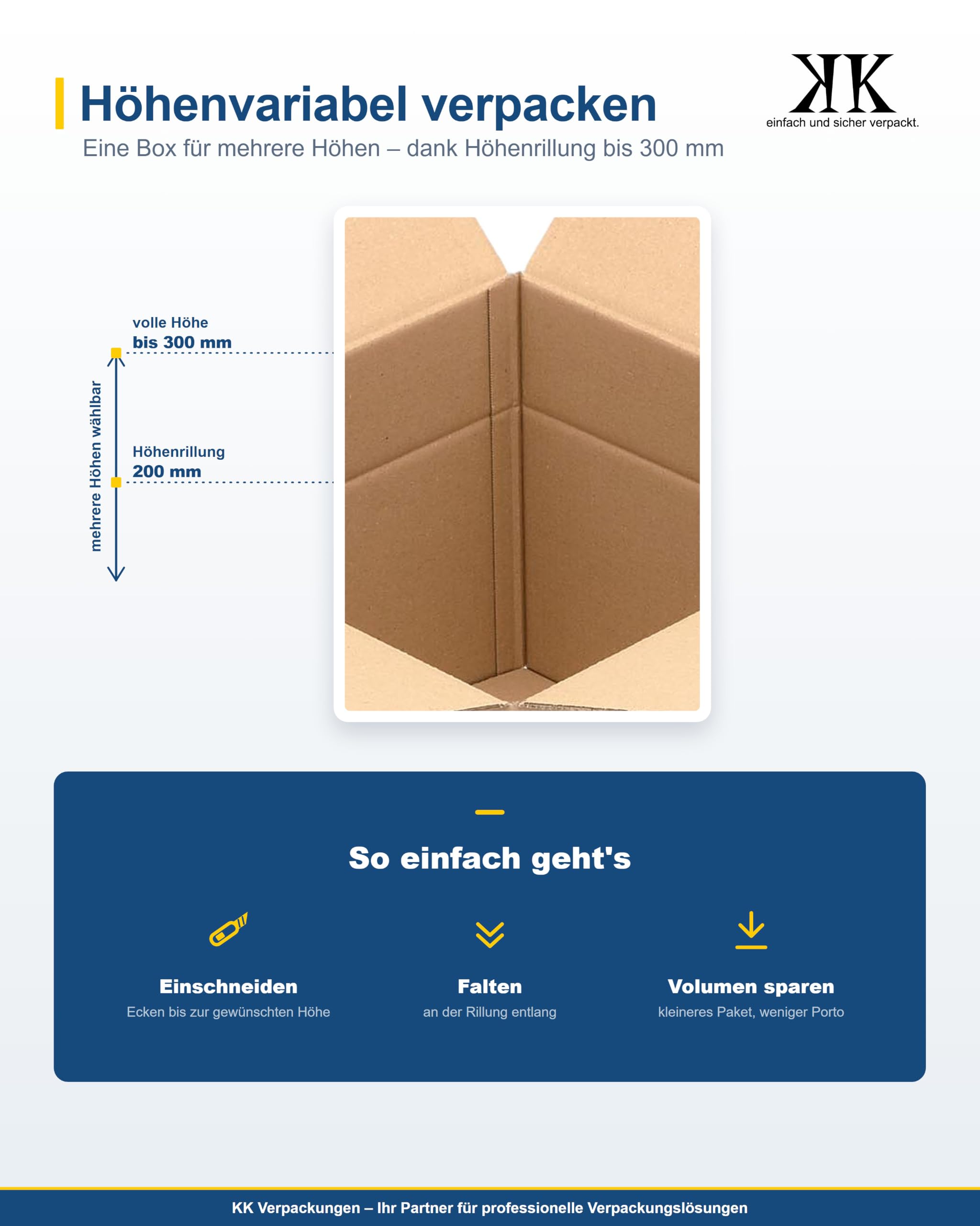 Versandkartons 400 x 400 x 300 mm 2-wellig mit variabler Höhe, 25 Stück | Mittelgroße quadratische Faltkartons für schwere Gegenstände für den Versand [Größe/Menge wählbar]