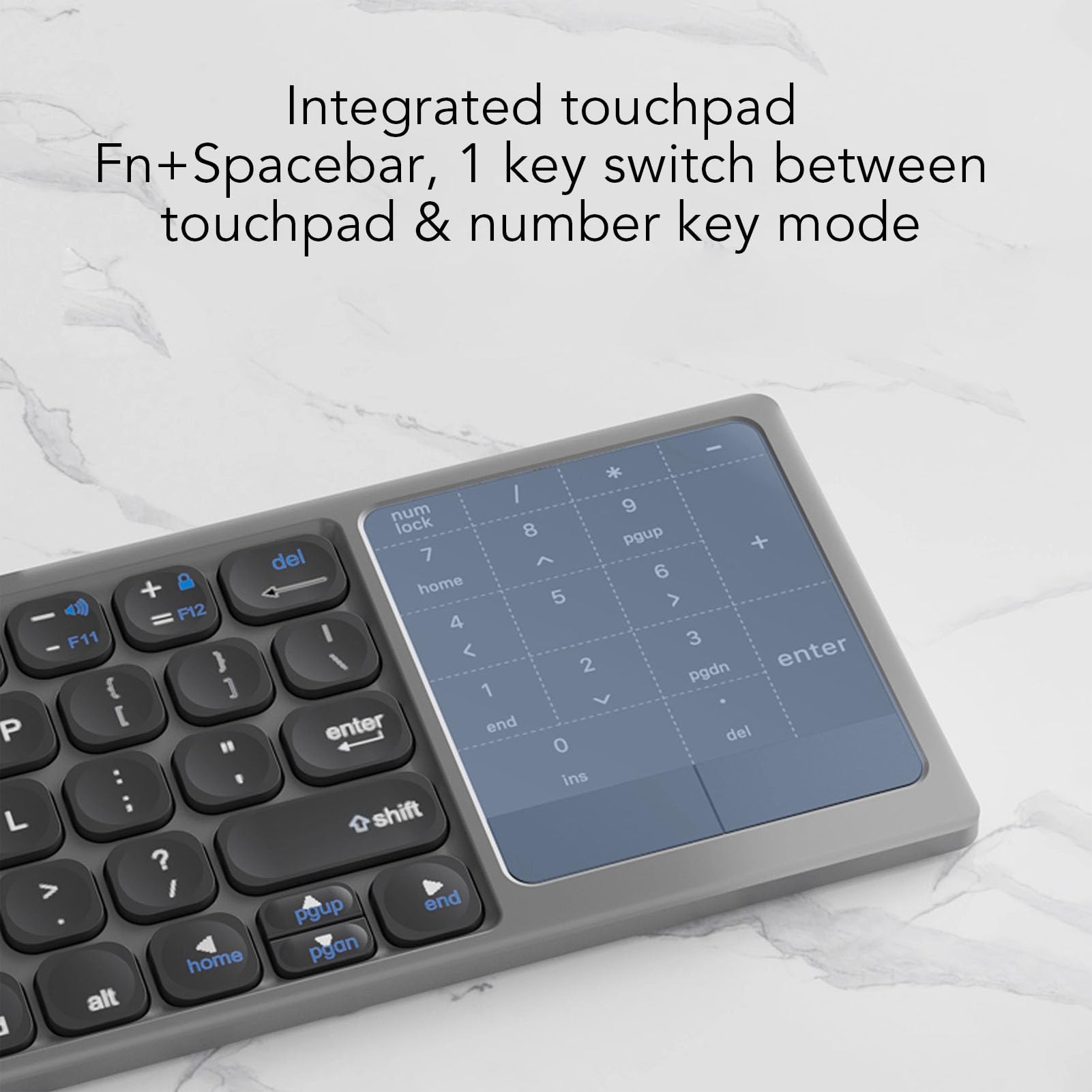 Tastiera Bluetooth Pieghevole, Wireless 2.4G con Tastierino Numerico e Touchpad per Telefoni Tablet