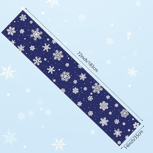Miniatura 2 de Camino de mesa de Navidad con copos de nieve, camino de mesa de invierno azul para decoración de mesa de comedor, 14 x 72 pulgadas