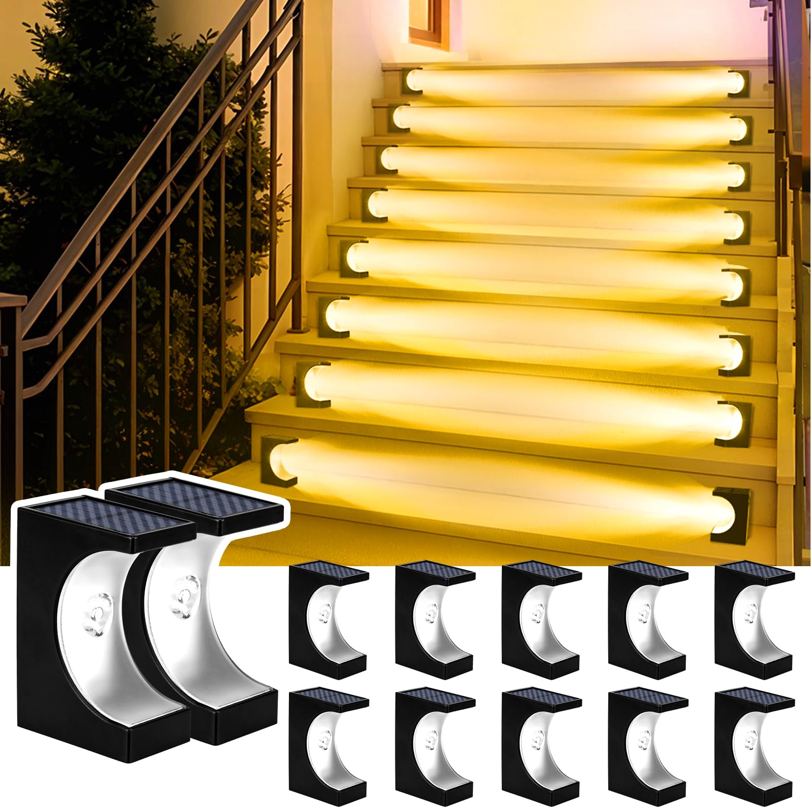 JSOT Stair Lights Solar Step Lights for Outside Waterproof Solar Deck Step Lights for Patio Decor (12 Pack)