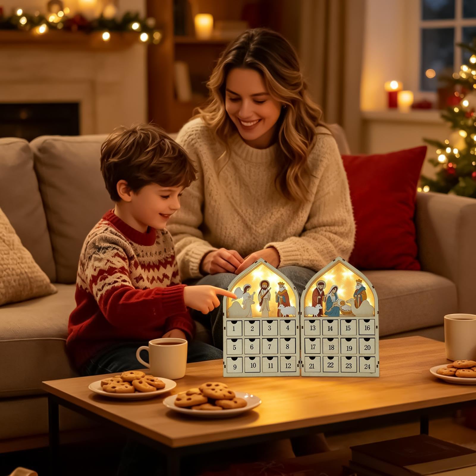 Calendario conto alla rovescia in legno 24 cassetti portacaramelle con