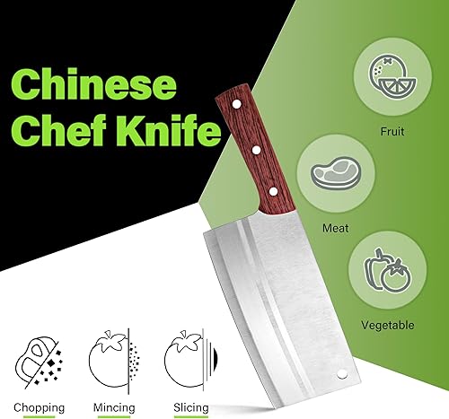Miniatura 7 de TJ POP Meat Cleaver Knife 7.4 Inch, Ultra Sharp Chinese Chef Knife, Full-tang Chopping Knife, High Carbon Stainless Steel Vegetable Knife with