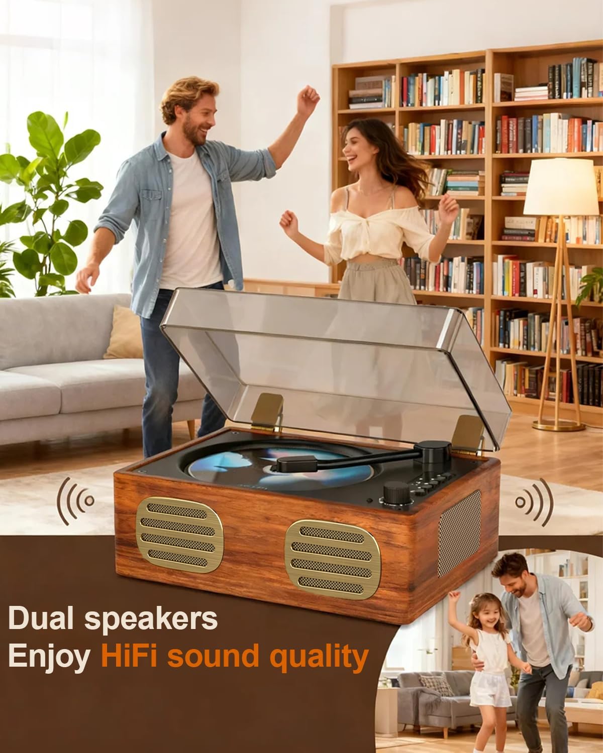 Portable CD Player for Home, Retro BT CD Players Rechargeable, Desktop Boombox Wireless Transmission with Dual HiFi Speakers, LCD Screen Display, USB Type-C AUX-in, Headphone Jack, Red Teak