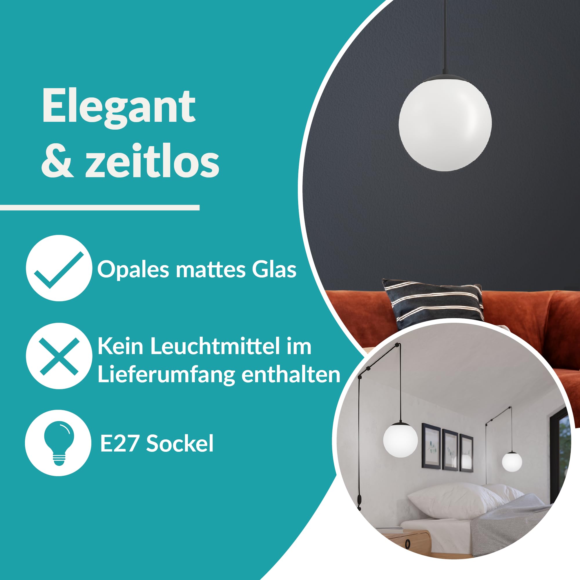 EGLO Hängelampe Rondo 3, Lampenfassung mit Kabel und Stecker